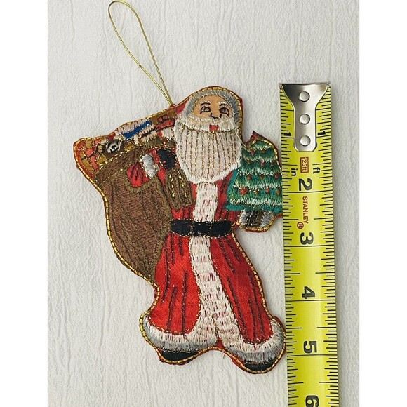 VTG Santa Christmas Ornament Fabric Silk Figurine Needlecraft Gold Thread 5.25” - Picture 6 of 7
